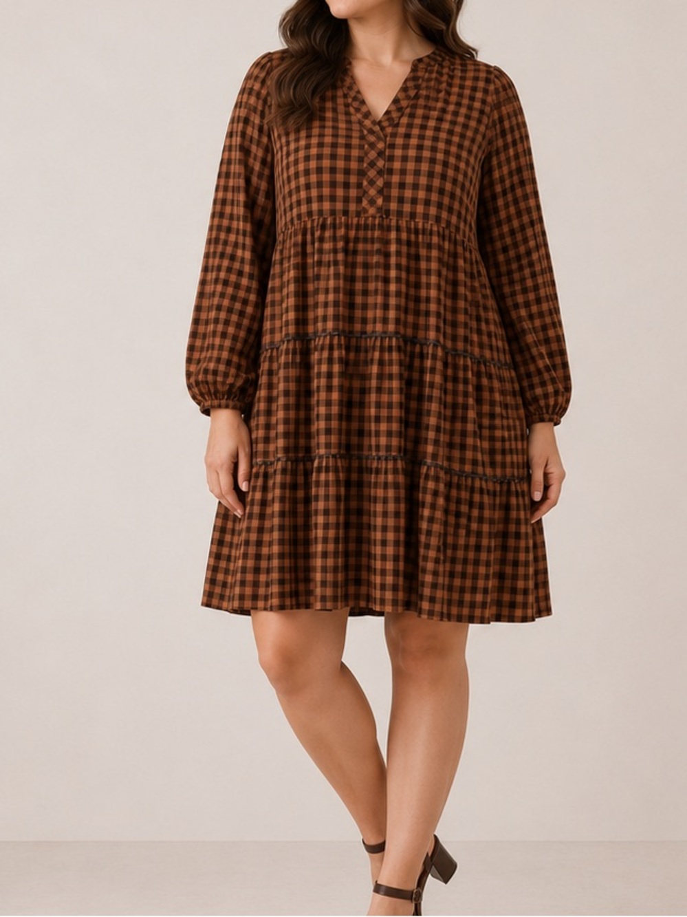 Anthropologie Maeve Amber Plaid Tiered Tunic Dress
